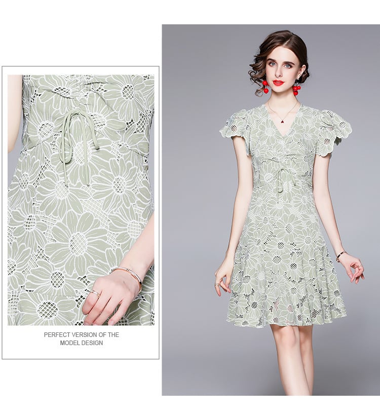 【dress】エレガントカットワークフリルデートワンピース　M17450