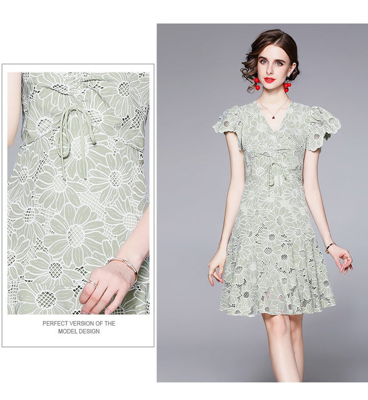 【dress】エレガントカットワークフリルデートワンピース　M17450