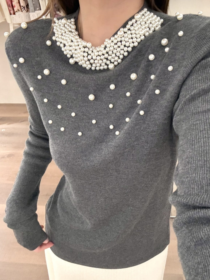 【tops】パール付きニットトップス Q9139