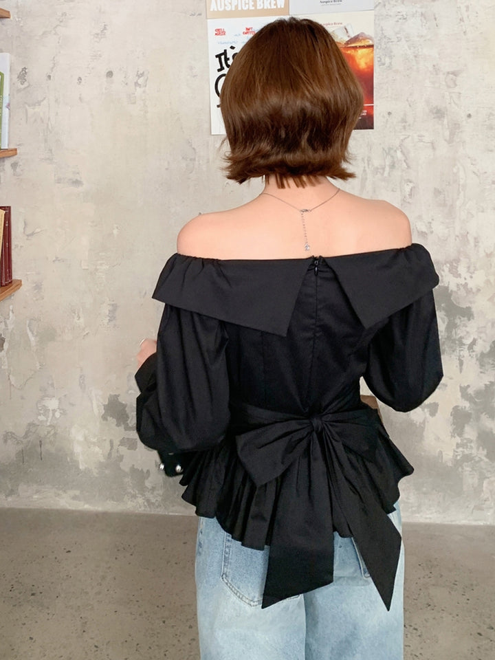 【tops】バックリボンオフショルダートップス Q9124