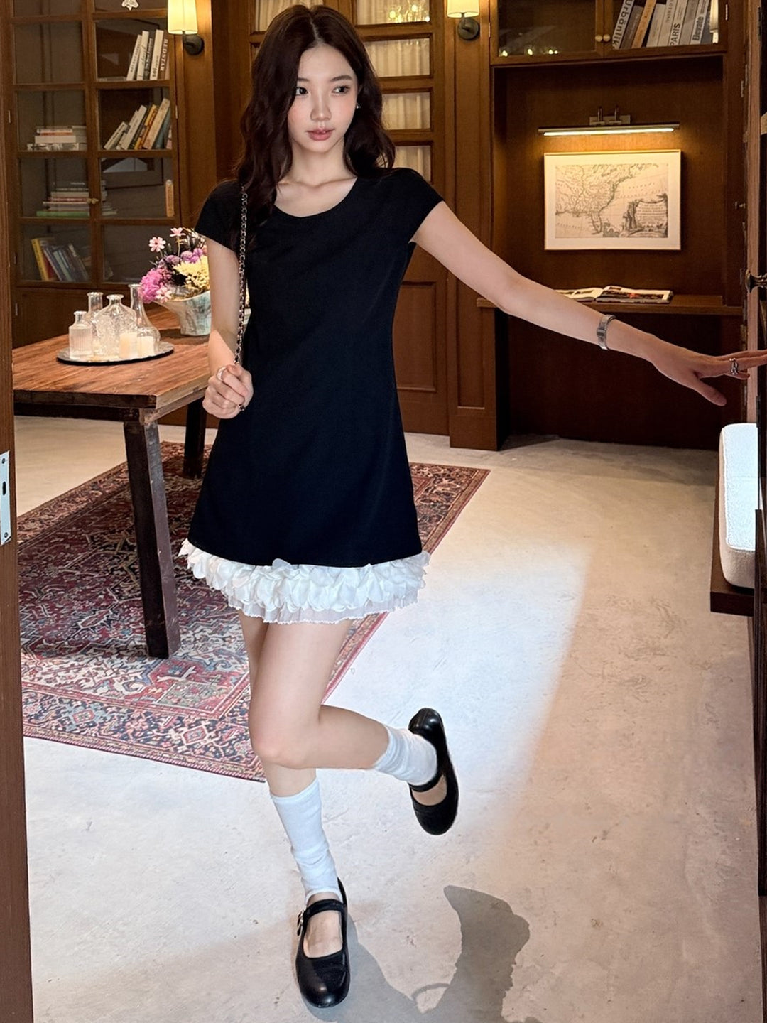 【dress】バックオーポンギャザーフリルミニワンピース Q8665