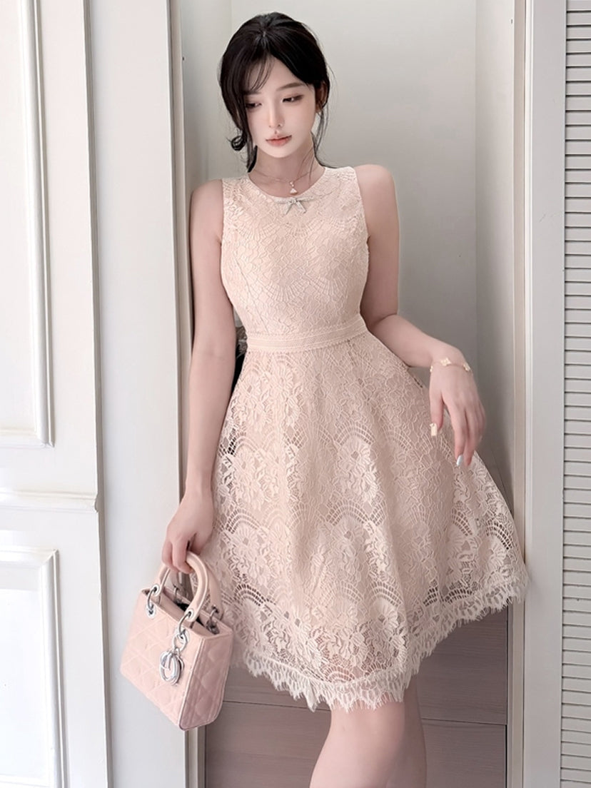 【dress】ノースリーブレースミニワンピース Q8688