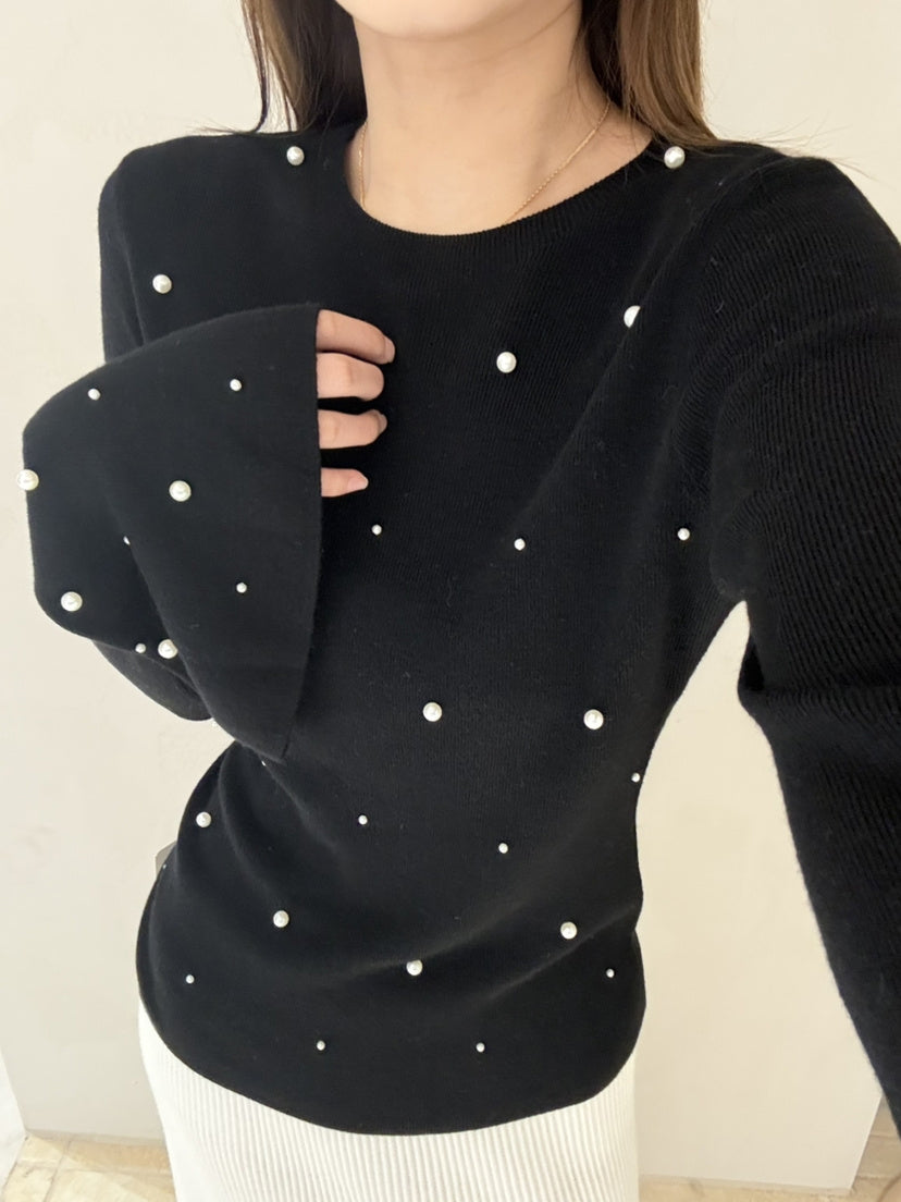 【tops】パール付きベルカフスニットトップス Q9127