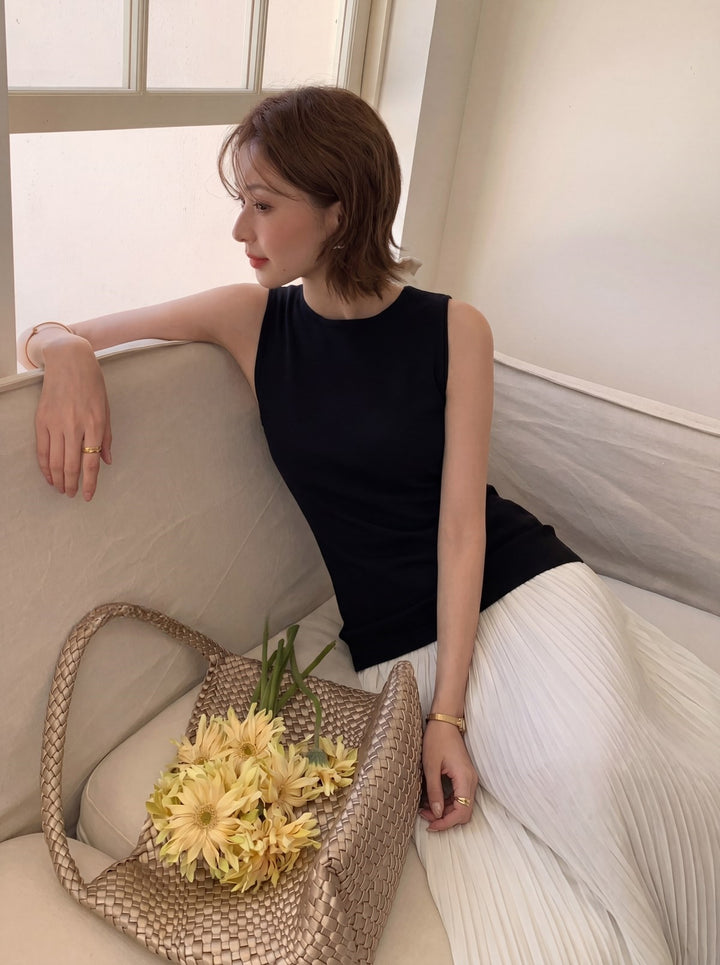 【dress】ノースリーブフェイクレイヤードワンピース Q8697