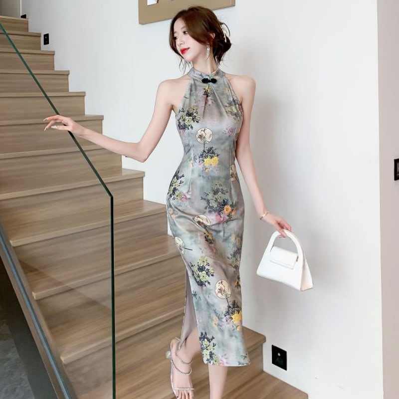 【dress】ノースリーブエレガントスリットデートワンピース　M17176