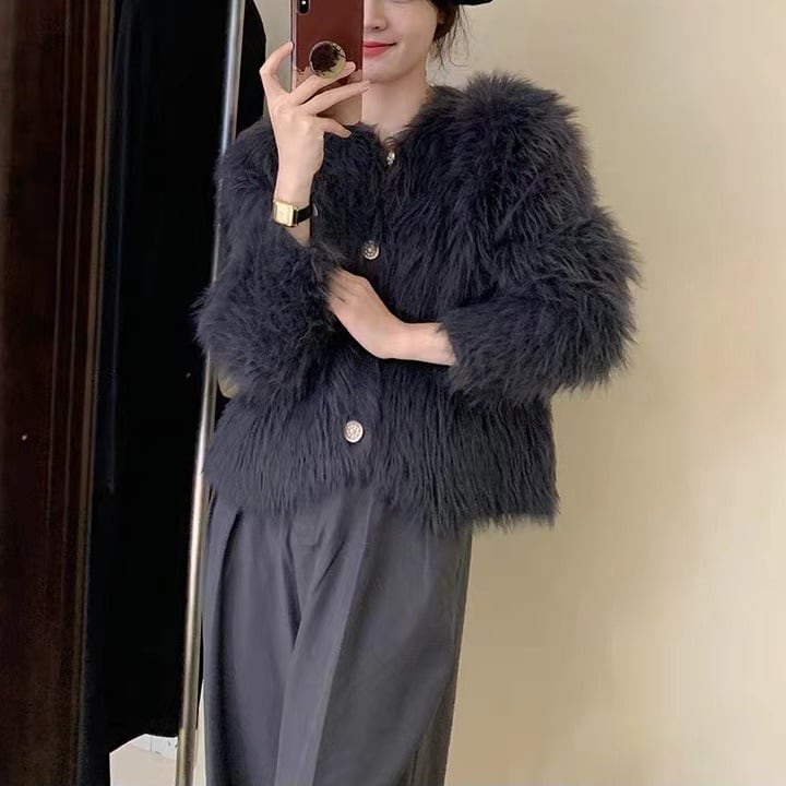 【outer】フェザークルーネックニットカーデ　M18083