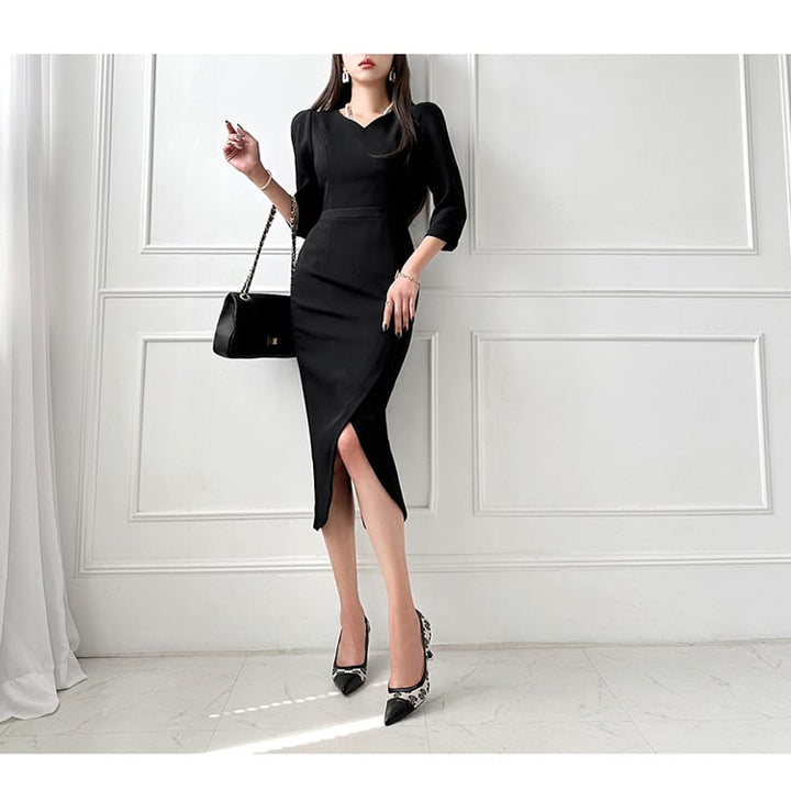 【dress】OL、通勤7分袖スリットデートワンピース　M17727