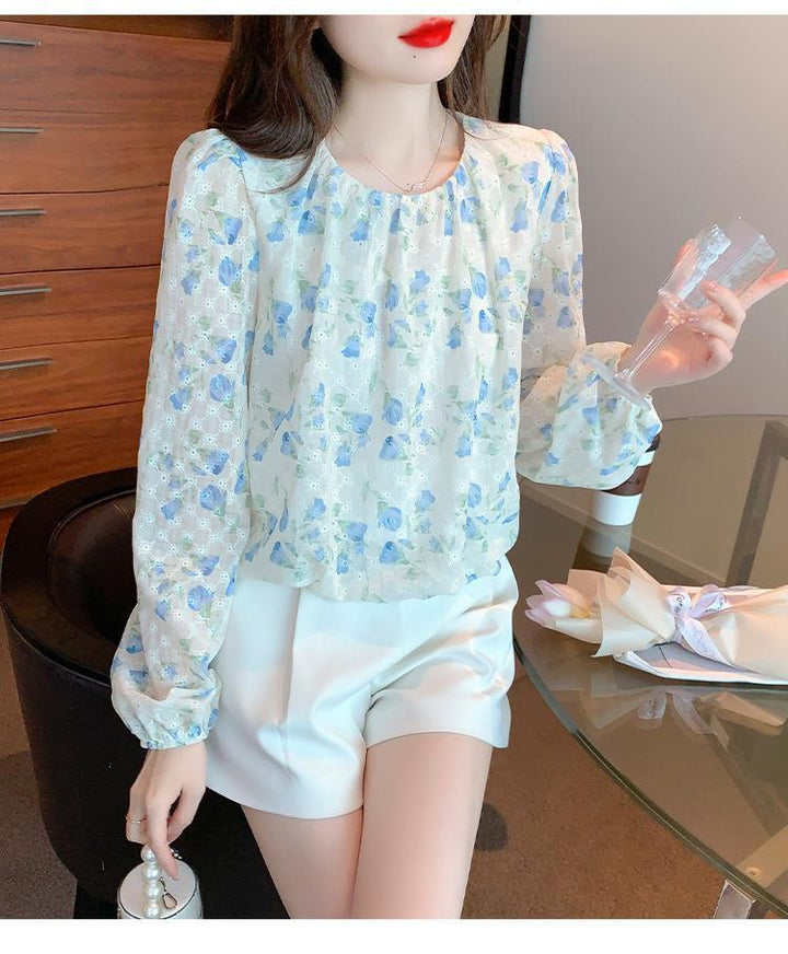 【tops】韓国系スウィートカットワークシャツトップス　M17388