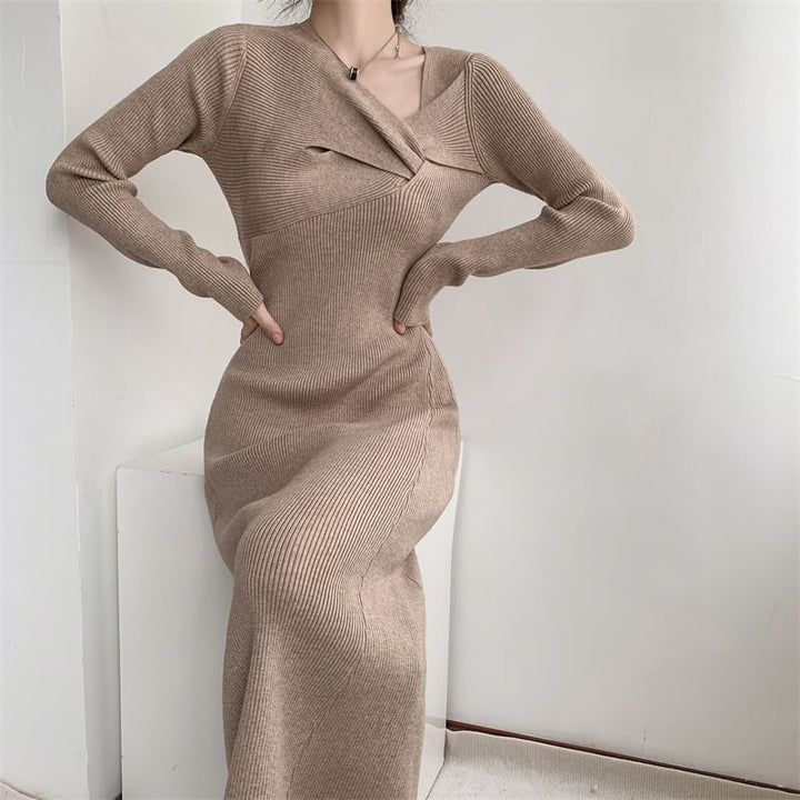 【dress】細身効果抜群♪エレガントニットワンピース　M17484