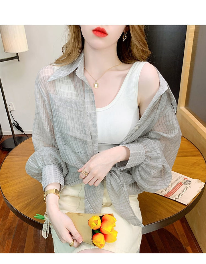 【tops】3色シャツトップス韓国系着心地良いゆったり　M16893