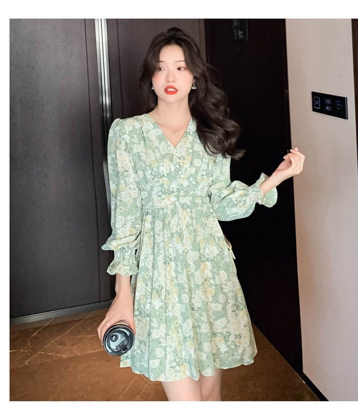 【dress】おしゃれ大人気Vネックスウィート花柄ワンピース　M17244