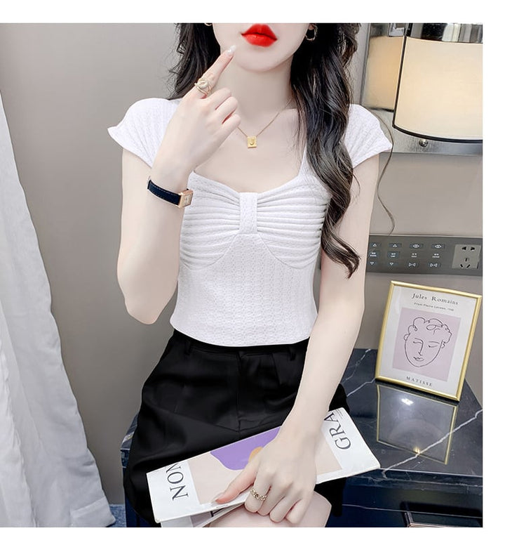【tops】女子力アップエレガントTシャツ着心地良い　M17340