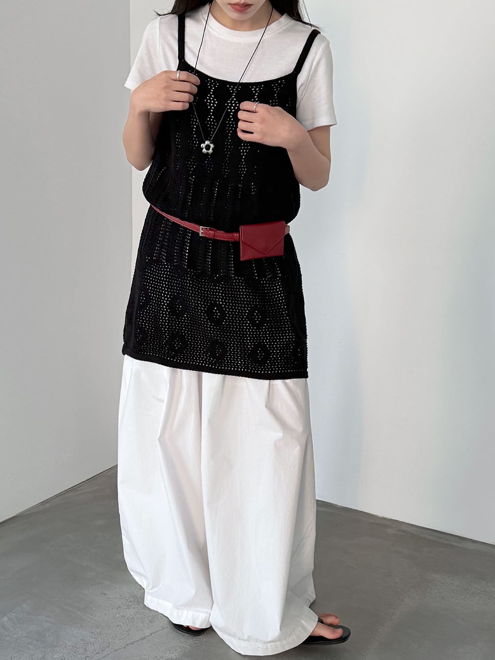 【tops】透かしニットキャミソール Q8326