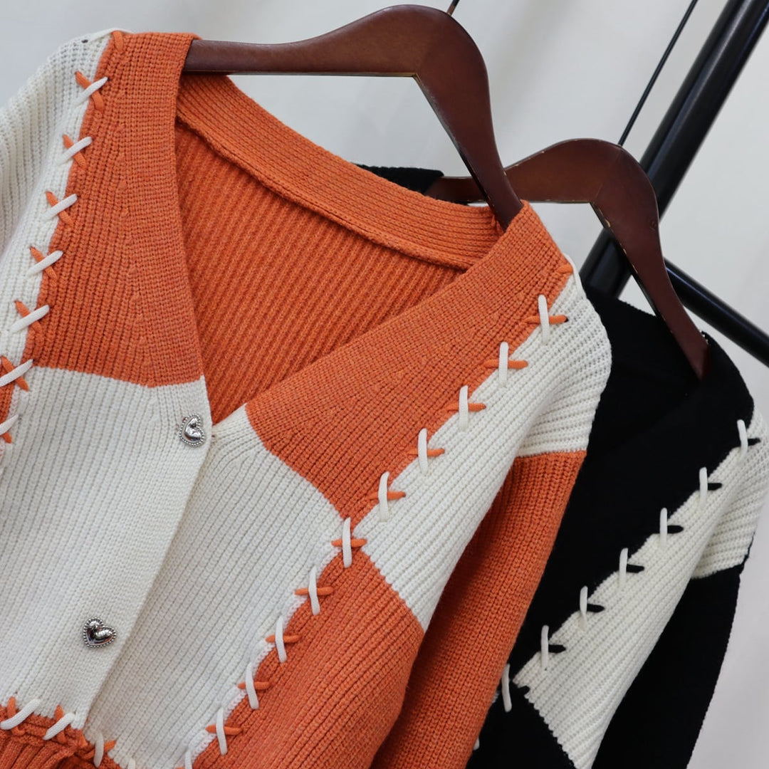【outer】配色Vネックニットカーデ　M18263