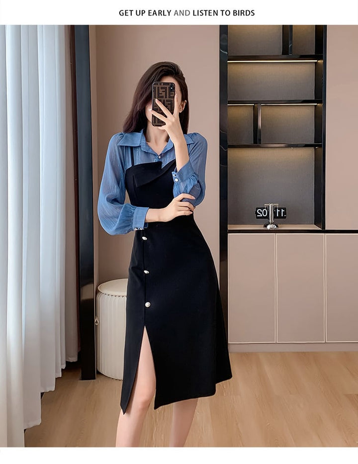【dress】人気を独占中 切り替えシャツワンピース　M17307
