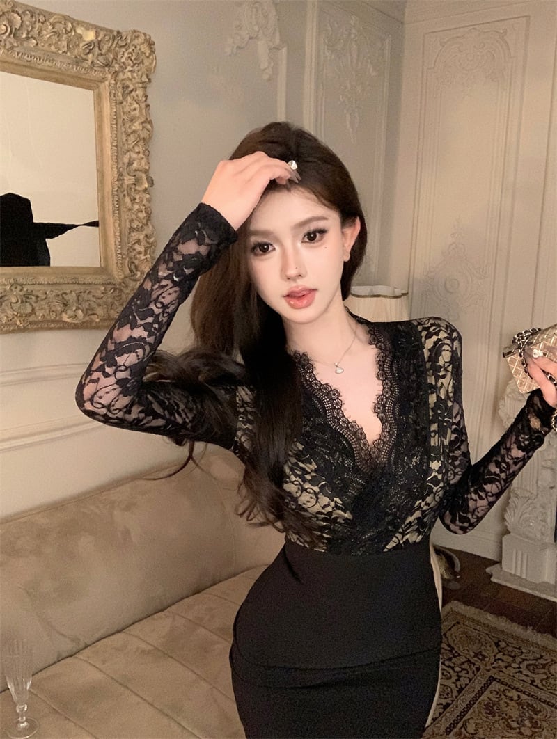 【dress】レース切り替ワンピース　M26542