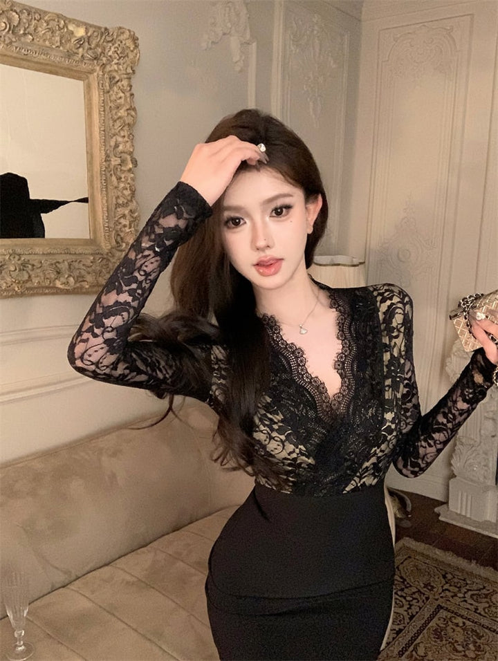 【dress】レース切り替ワンピース　M26542
