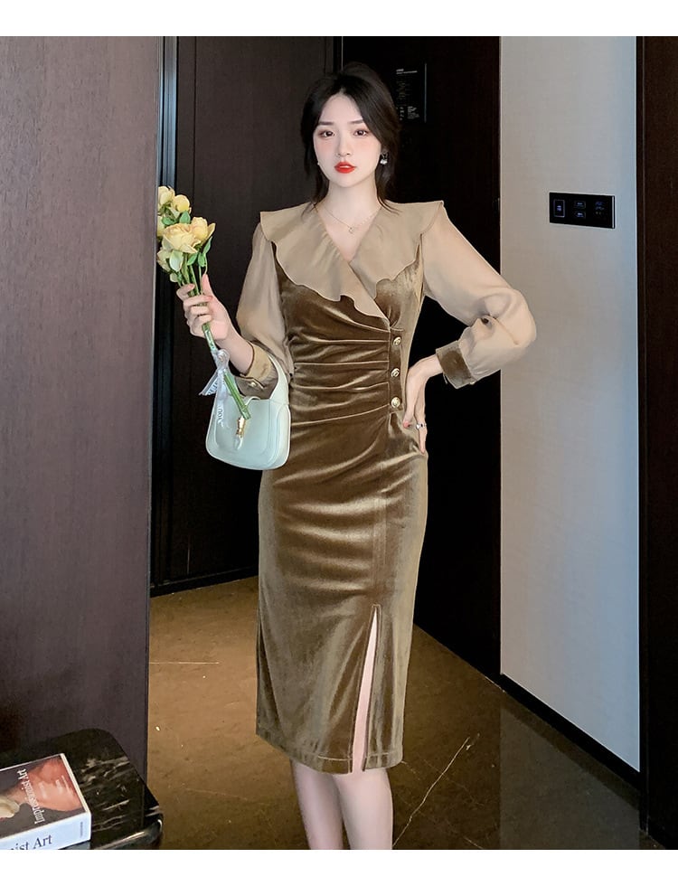 【dress】高級感 エレガントオシャレフリルワンピース　M17365