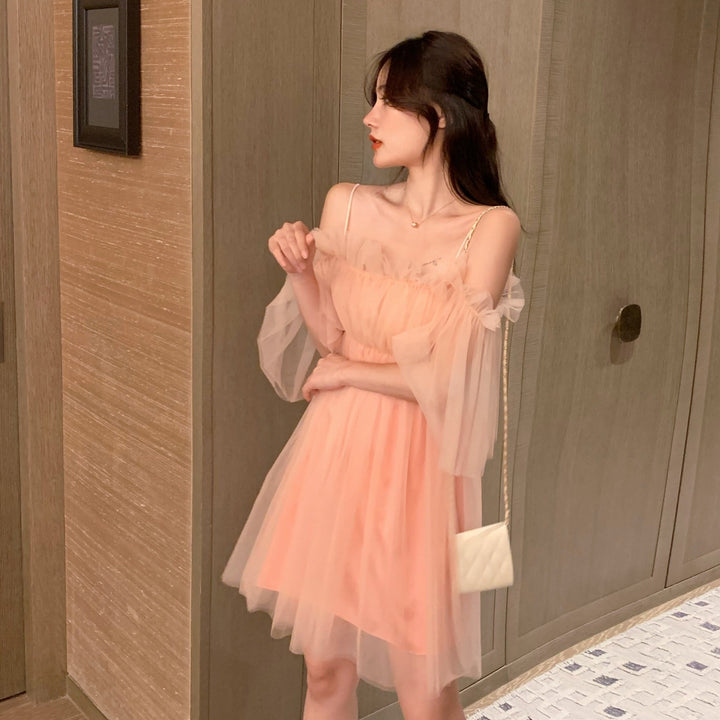 【dress】ギャザーオフショルチュールワンピース　N2666