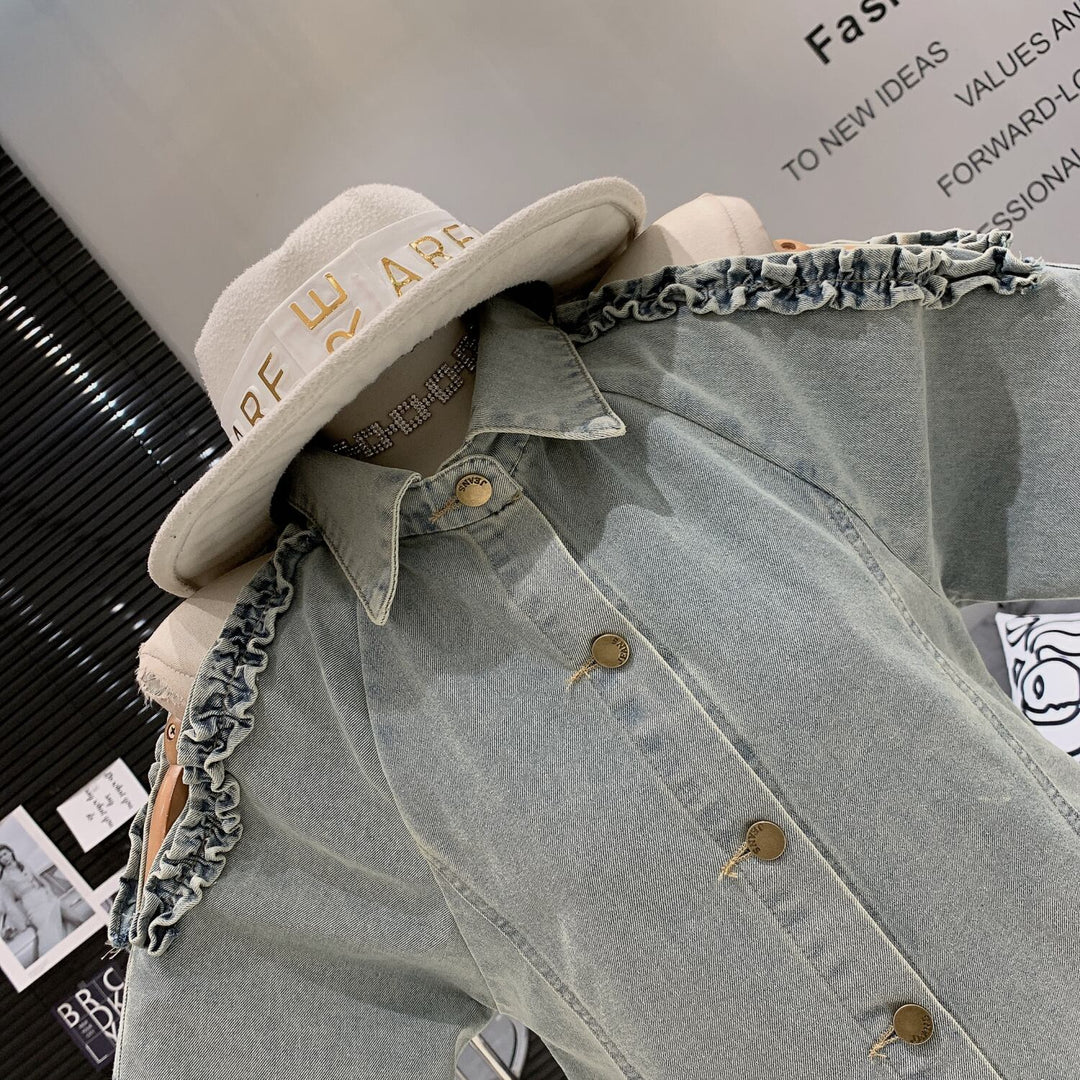 【tops】オフショルダーデニムシャツトップス　M29717
