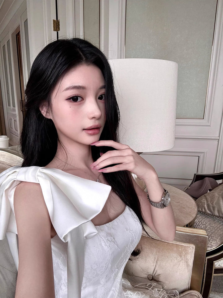 【dress】リボン付きレースキャミワンピース Q8385
