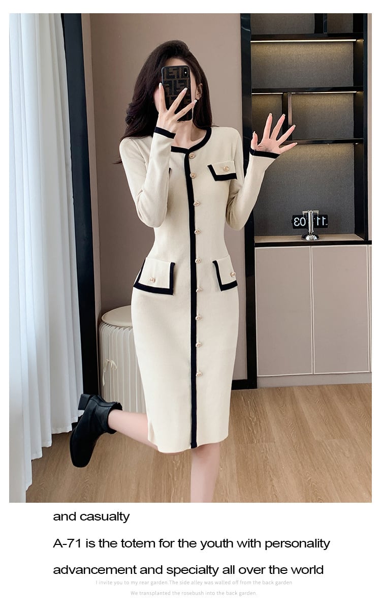 【dress】ボタンデザインニットワンピース　M18396