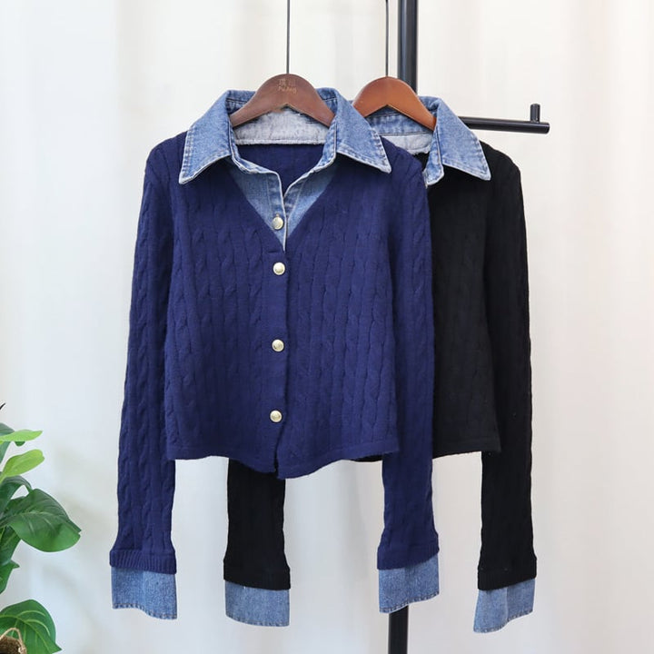 【outer】デニム切り替えニットカーデ　M26703