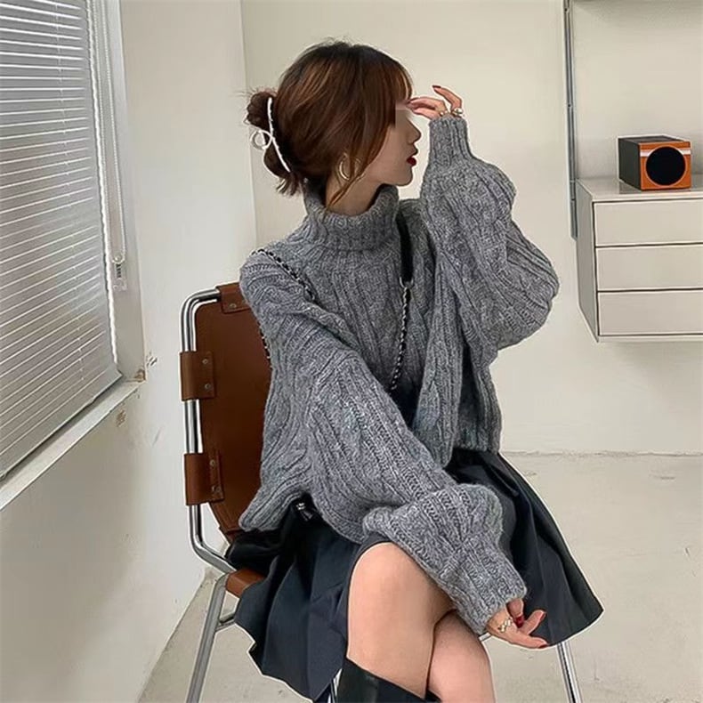 【tops】ハイネックランタンスリーブニットセーター　M17868