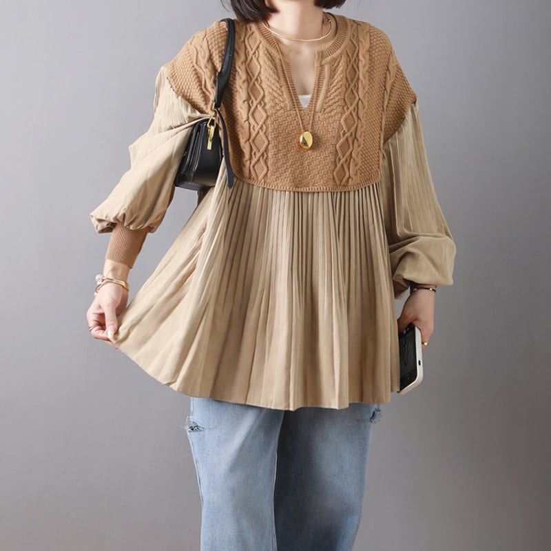 【tops】ニット切り替えトップス　M26842