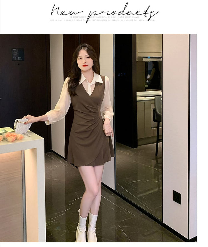 【dress】目立つ！エレガント切り替えシャツワンピース　M17272