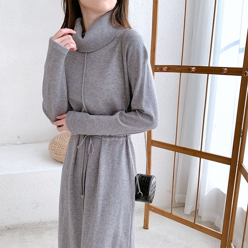 【dress】目立つ！ハイネック無地ニットワンピース　M17663