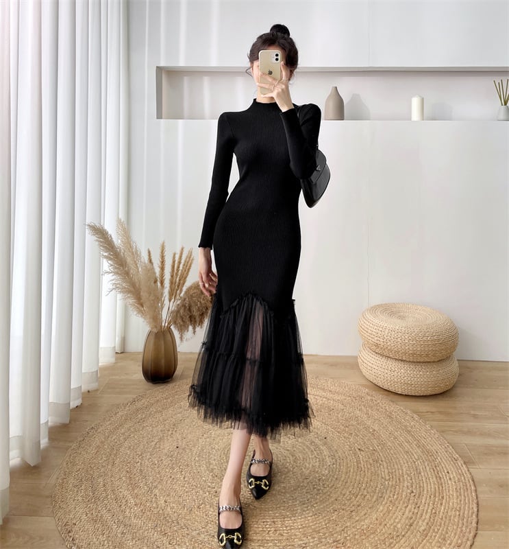 【dress】マーメイド切り替えニットワンピース　M17673