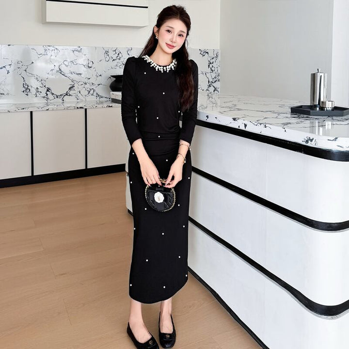 【dress】パール付きロングワンピース Q7500