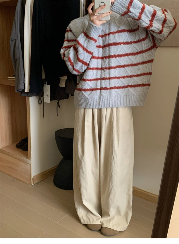 【tops】ボーダー柄ニットセーター　M19330
