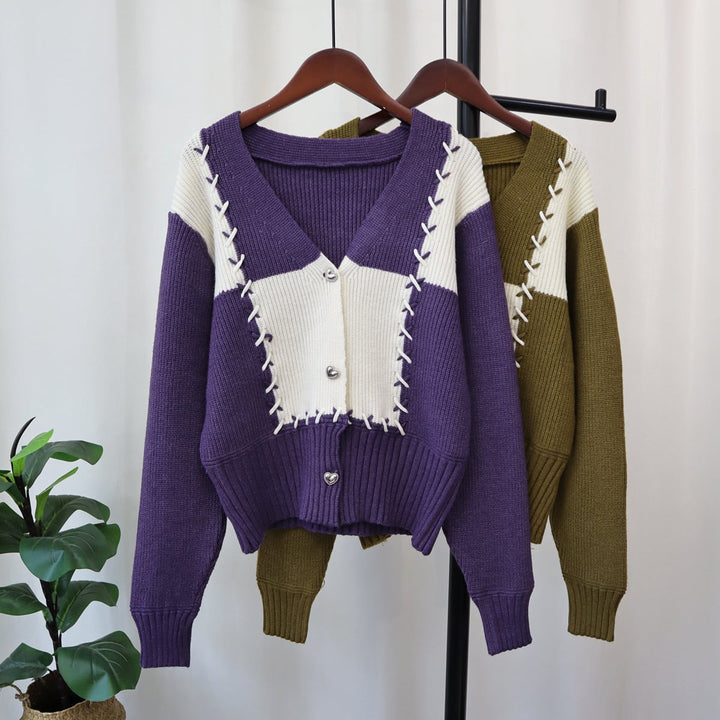 【outer】配色Vネックニットカーデ　M18263