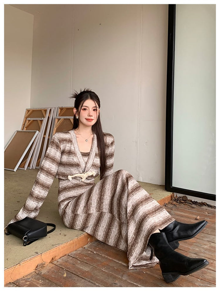 【set】ボレロカーデ×キャミワンピースセット　M18247