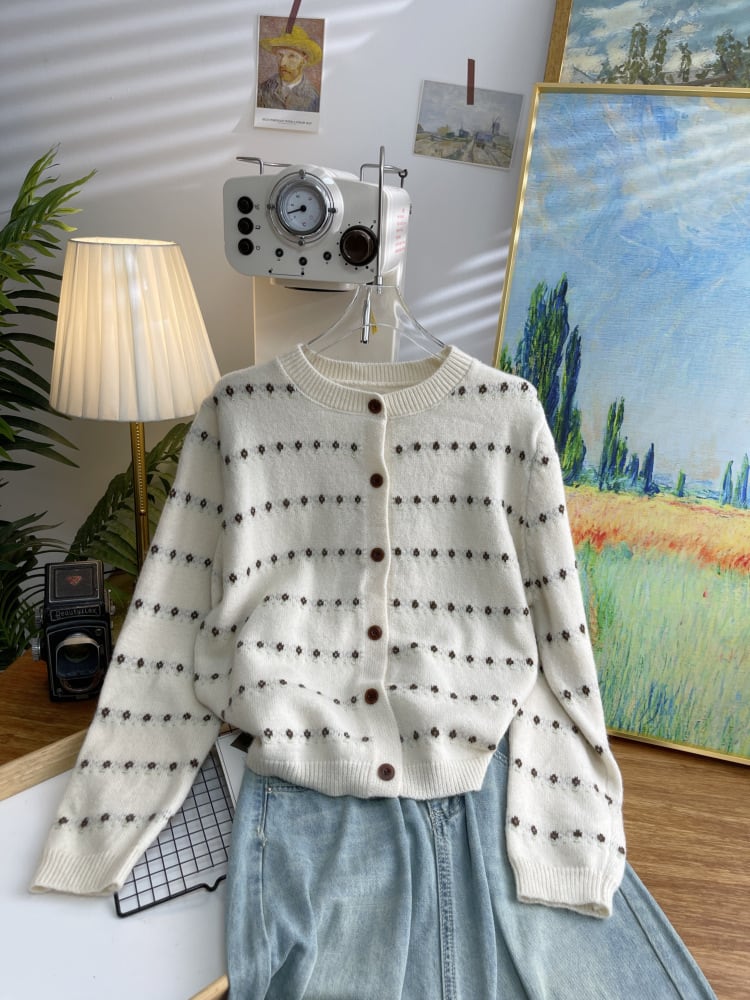 【outer】ボーダー柄ニットカーデ　M26578