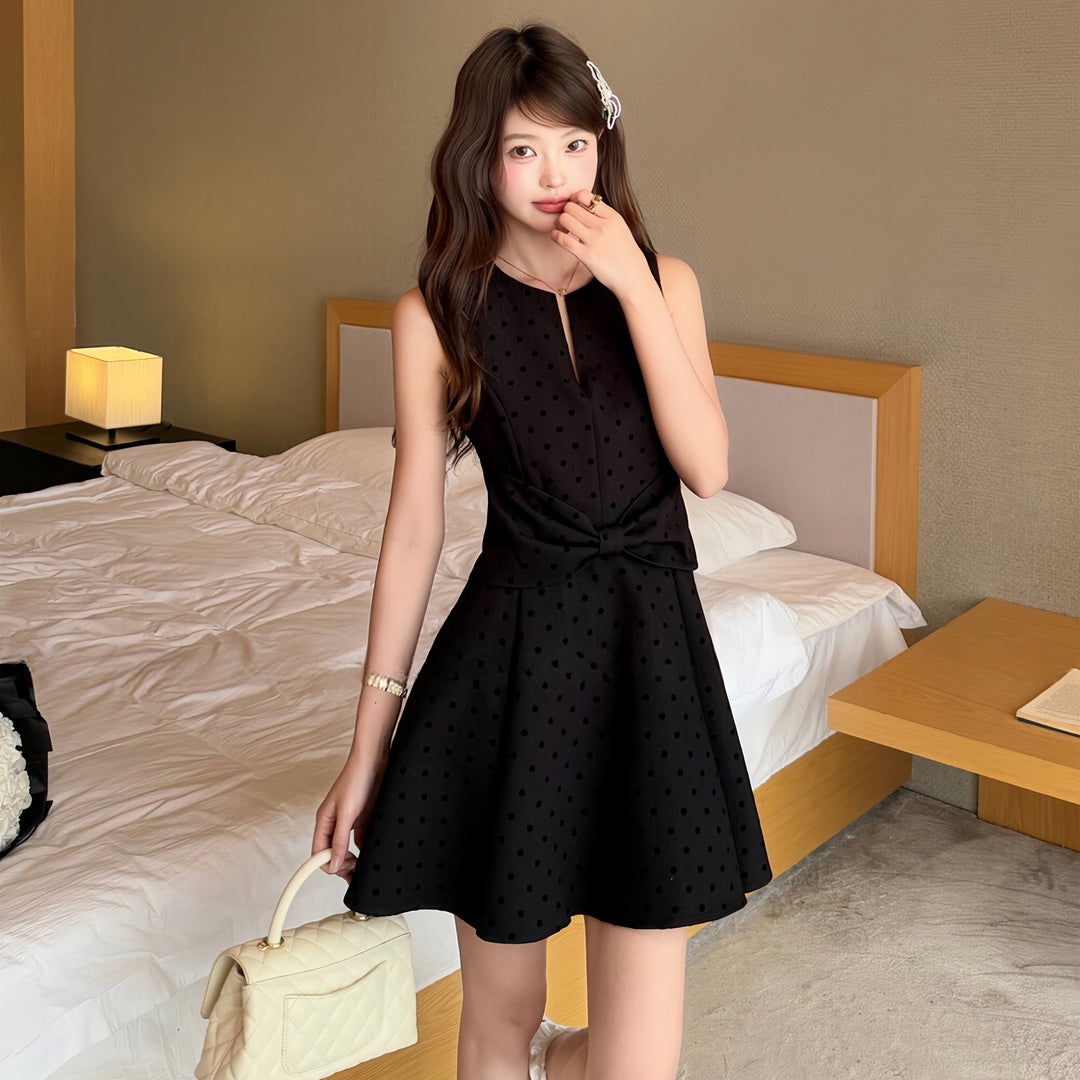 【dress】リボンドット柄ミニワンピース　N3586