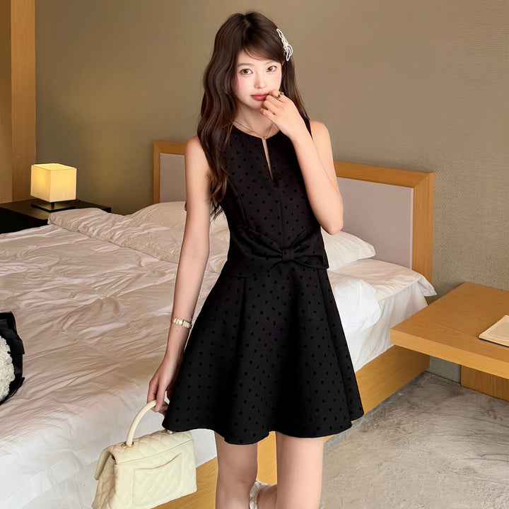 【dress】リボンドット柄ミニワンピース　N3586