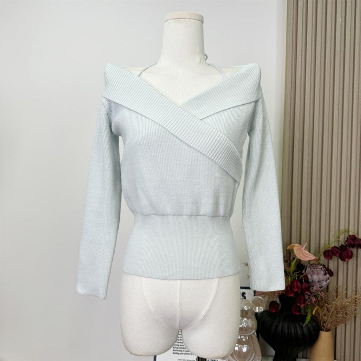【tops】Vネックオフショルダーニットトップス　M28943