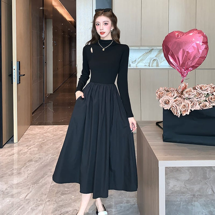 【dress】ドッキング無地ワンピース　M18295