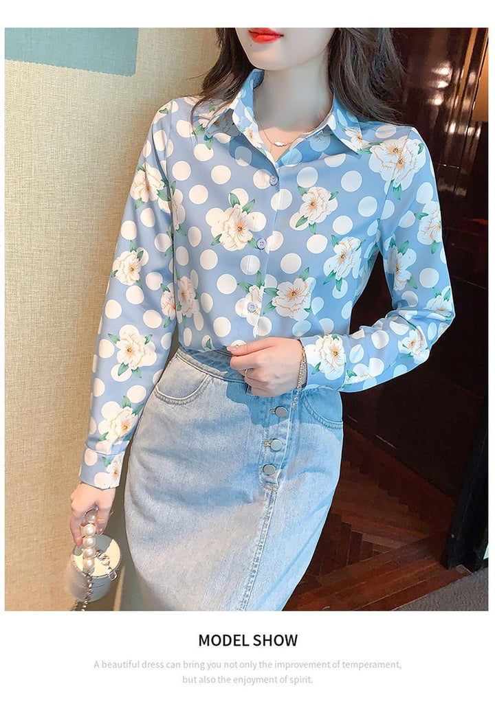 【tops】大人らしい プリントシャツトップス着心地良い　M17228