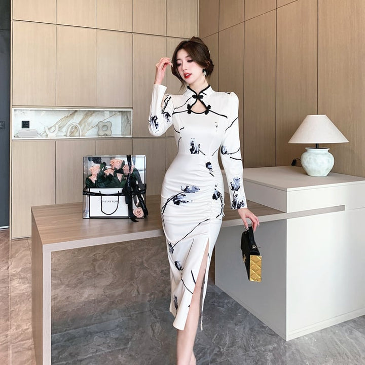 【dress】気質溢れる エレガントスリットワンピース　M16937