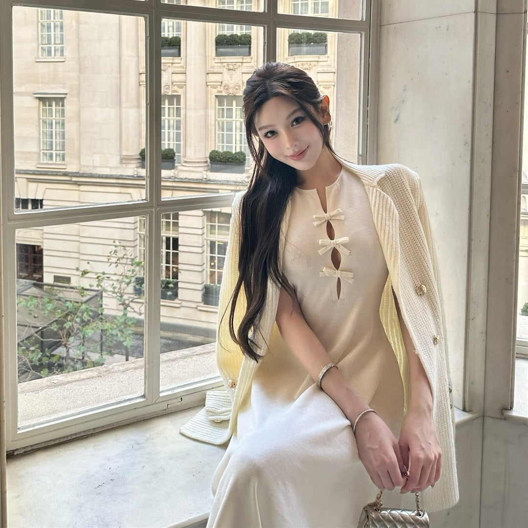 【dress】リボンノースリーブニットワンピース N3516