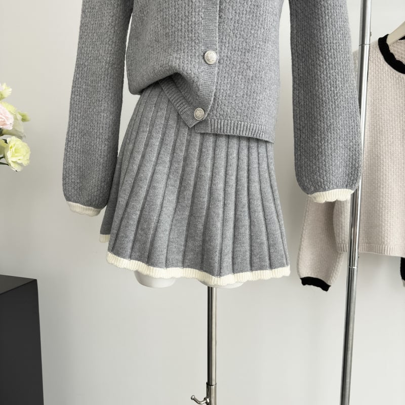 【set】ニットカーデ×プリーツスカートセット　M27142