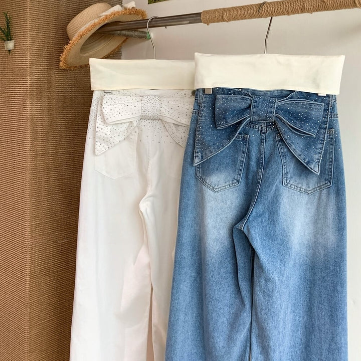 【bottoms】スパンコール付きバックリボンデニムパンツ　N3544