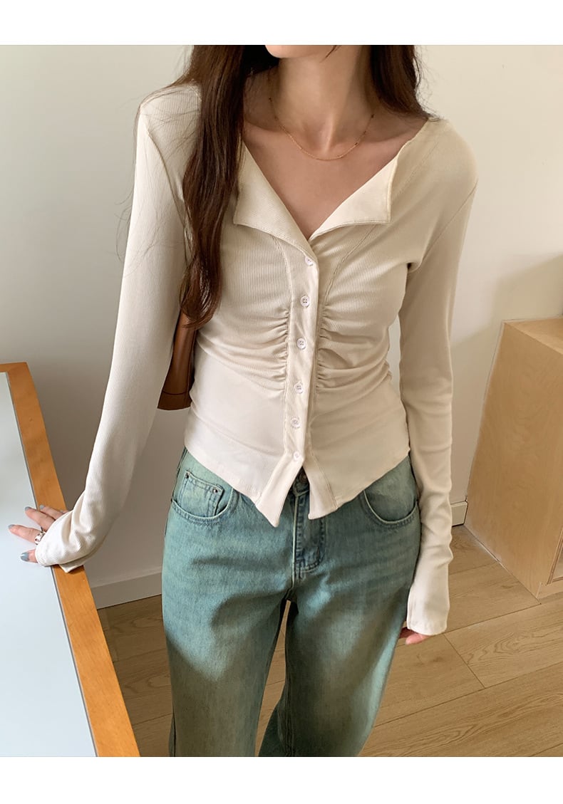 【tops】ボタンデザイン長袖Tシャツトップス　M18228