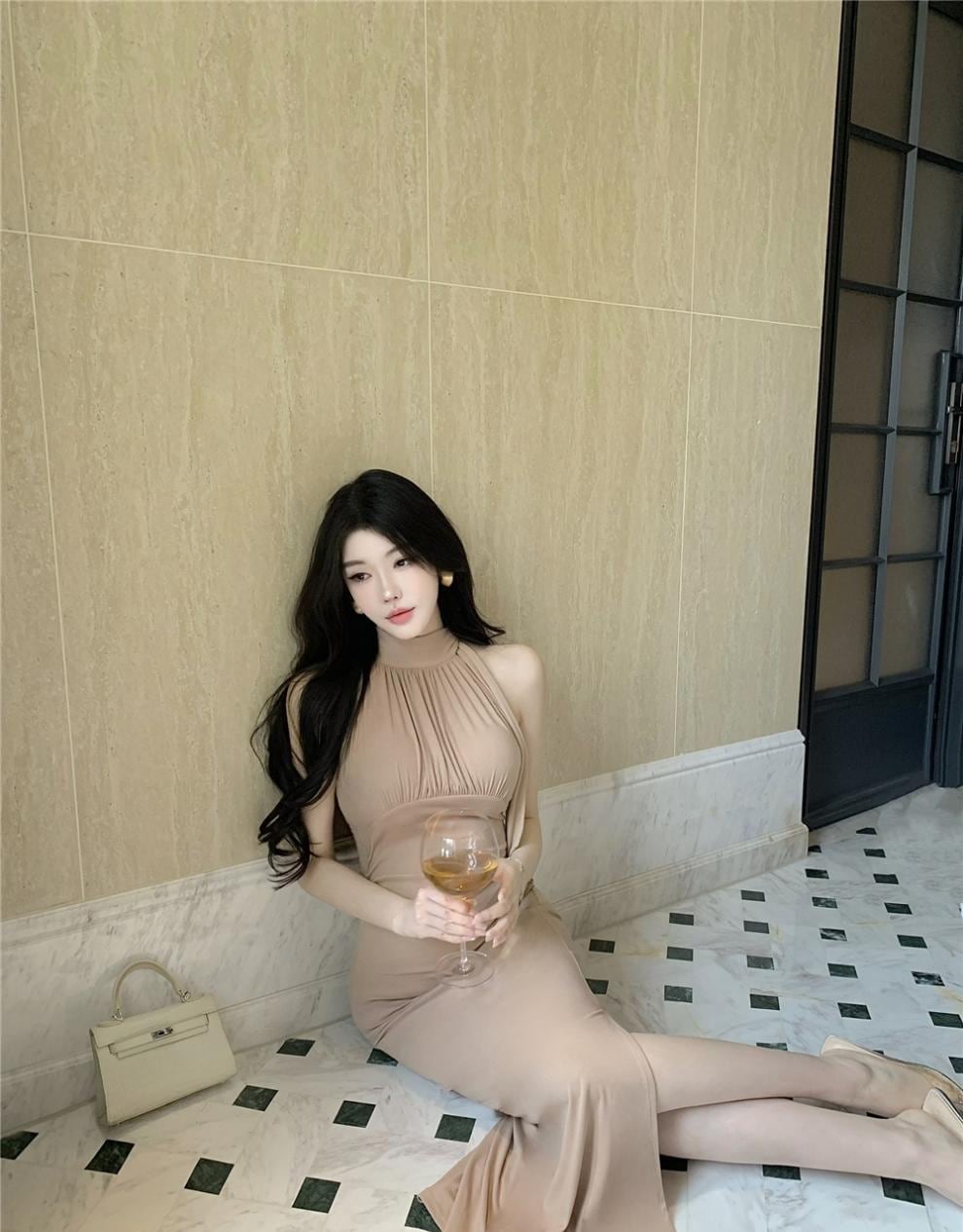 【dress】ノースリーブロングワンピース Q8082