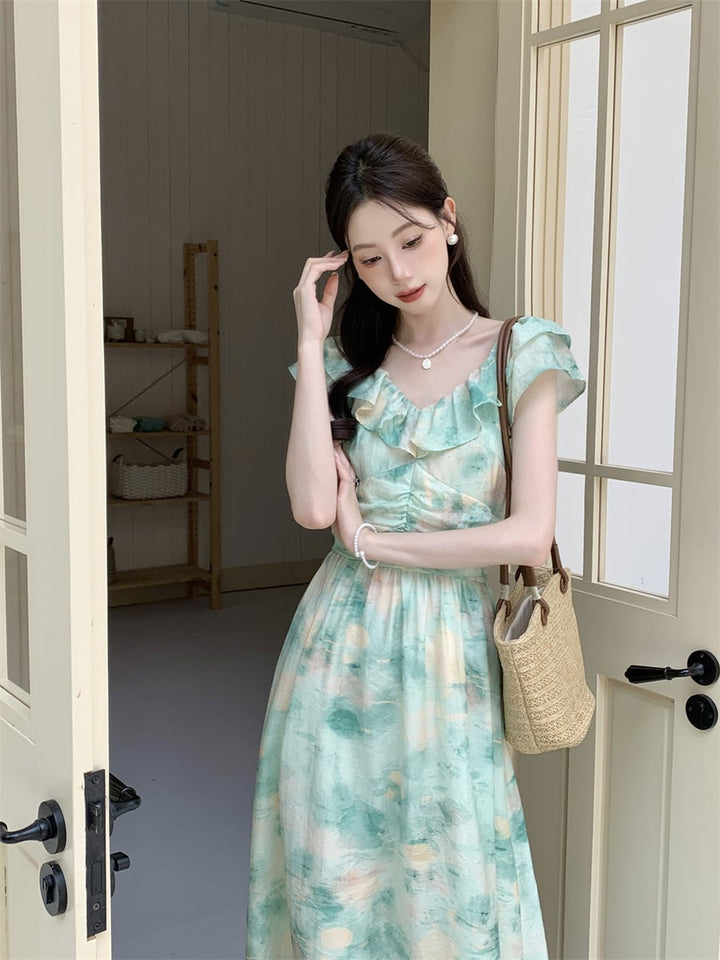 【dress】フリルプリントワンピース　M24463