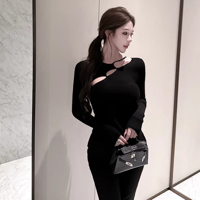【tops】フロントカットニットトップス Q7949